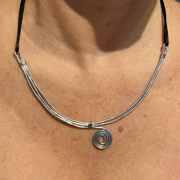 Hammered Stainless Steel Choker (bib) on Satin Cord - Picture 11 of 13